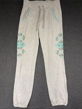 LUCKY BRAND XS Gray Lotus Joggers Turquoise‎ Studded Sweatpants